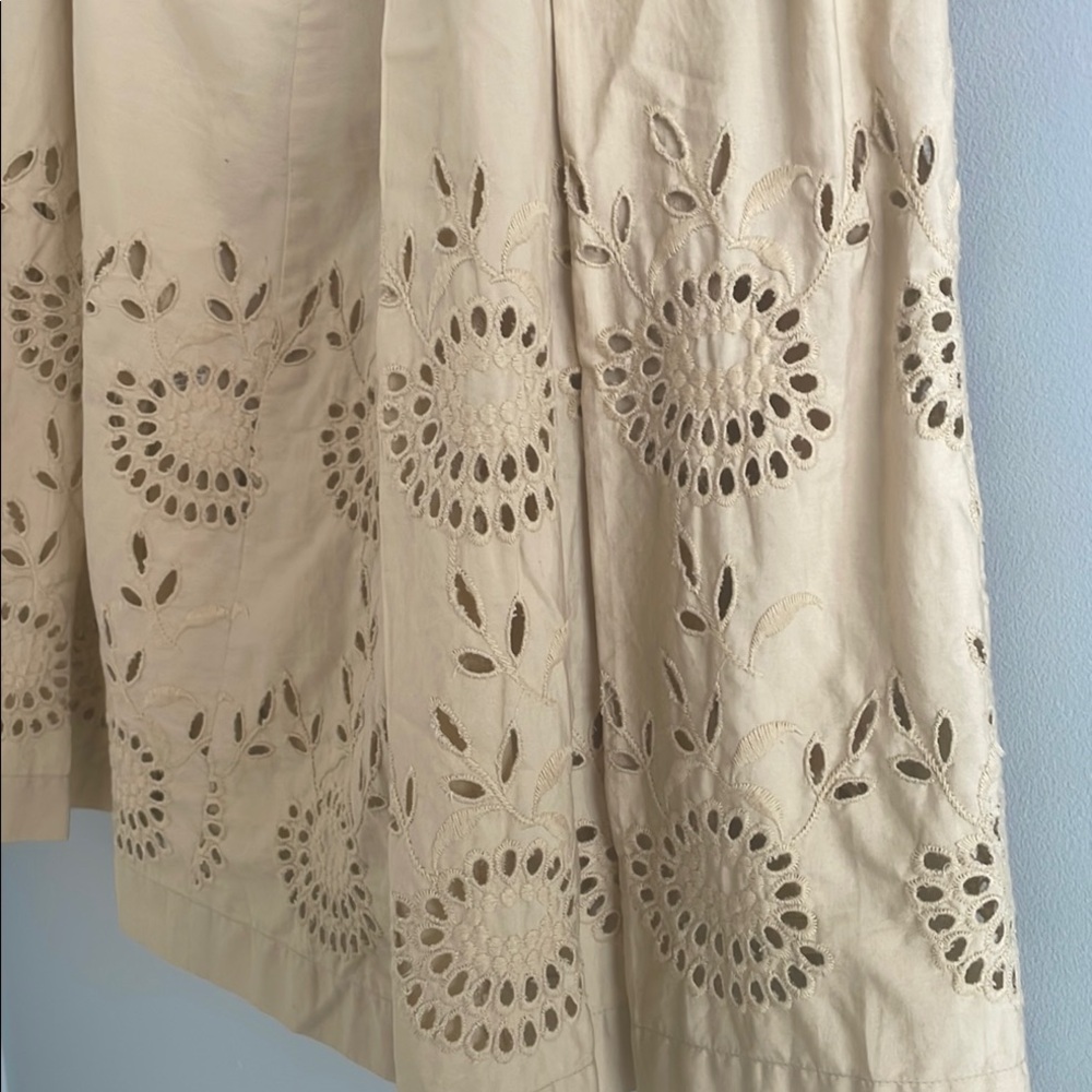 🇨🇦 Joe Fresh eyelet A-line embroidered pleated skirt, tan beige, women's size 8 - Picture 7 of 17